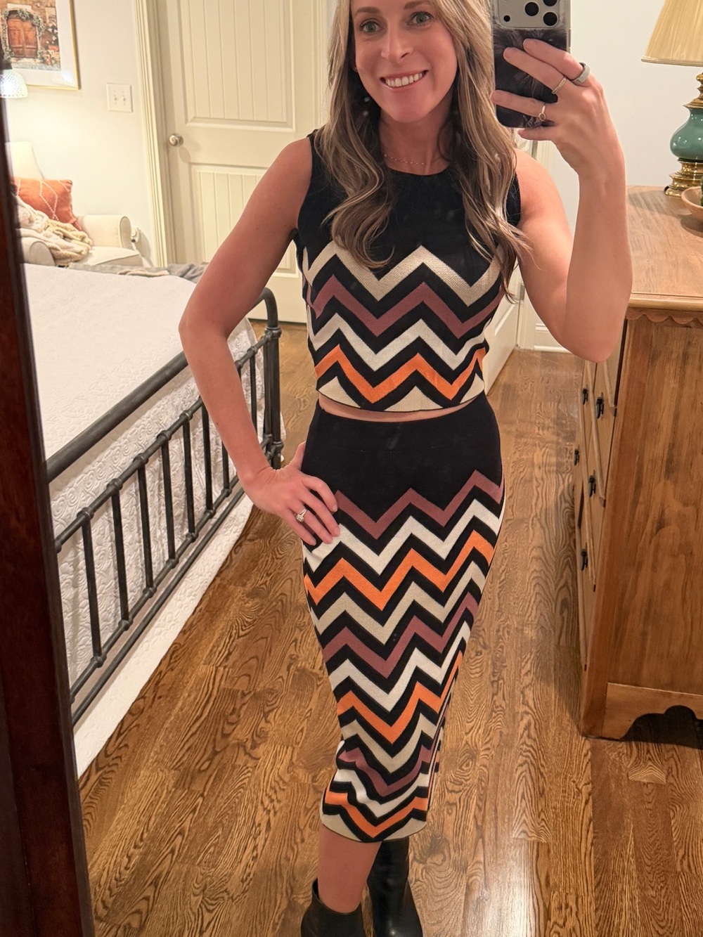 Chevron Knit Midi Skirt - Denis Lora Skirt Sets Women 2 Piece Outfit